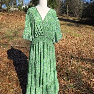 Max Studio Green Boho Maxi Dress Smocked Waist Size 3X